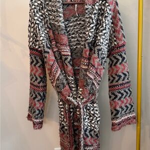 Free People Patterned Knit Cardigan Slouchy Boho Longline Duster S
